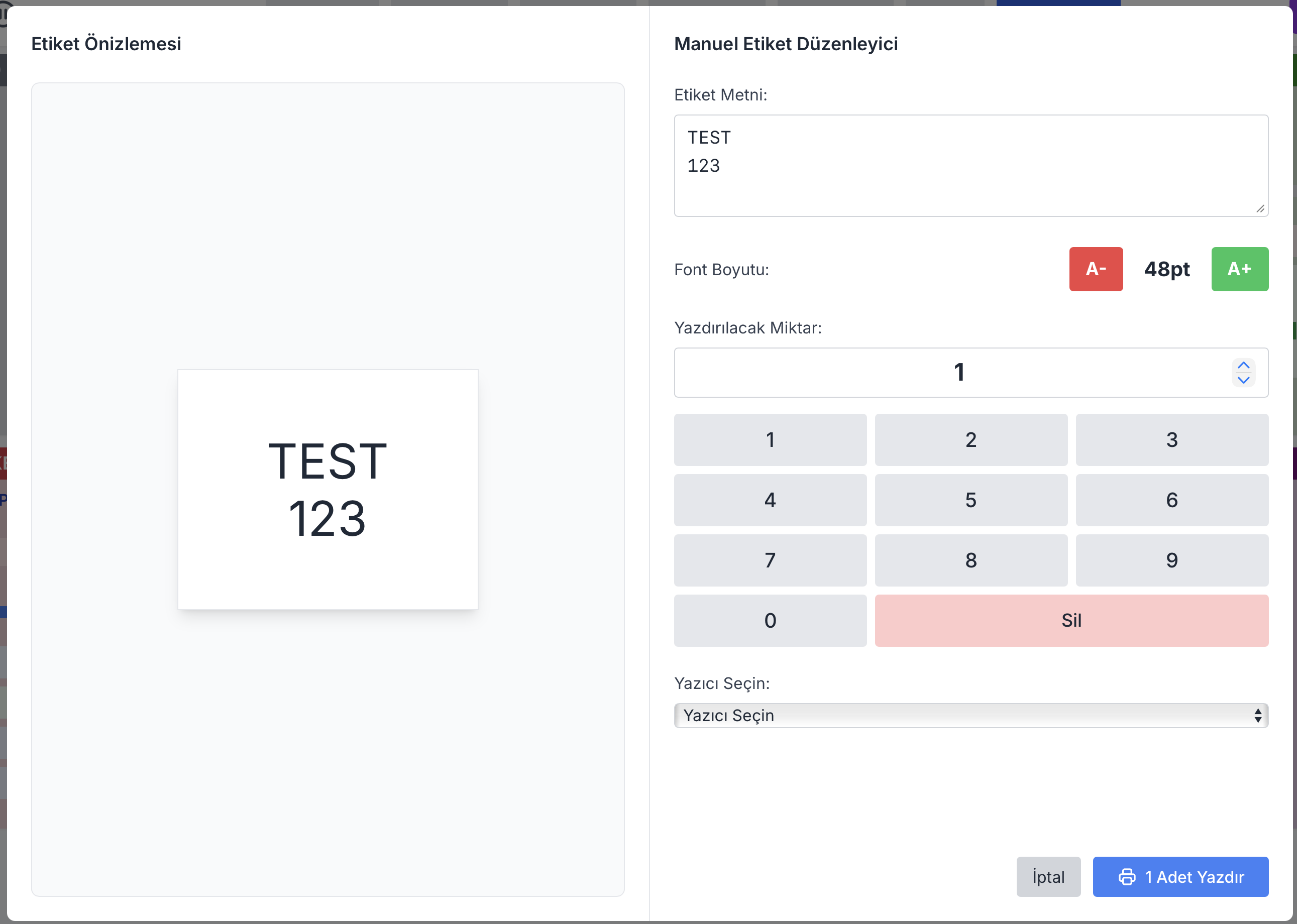 Manual Label Quantity